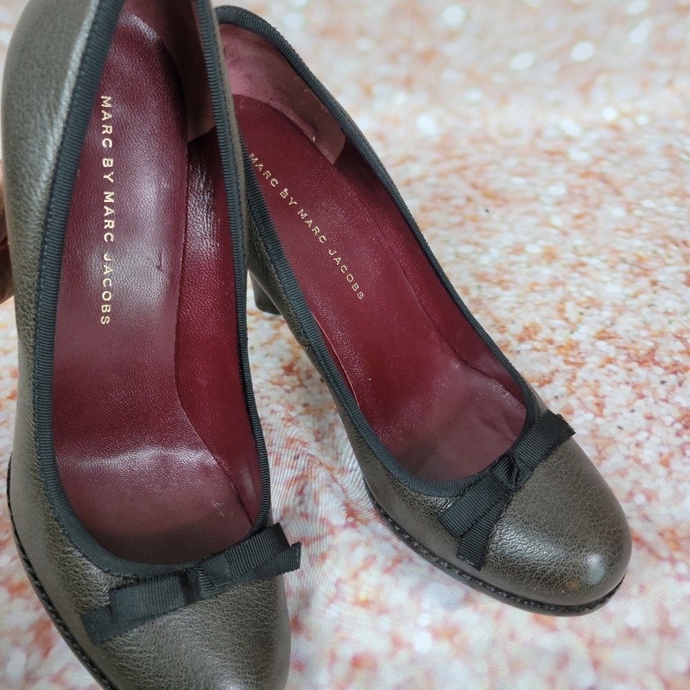 Marc Jacob' brown tie bow classic pumps heel 39.5